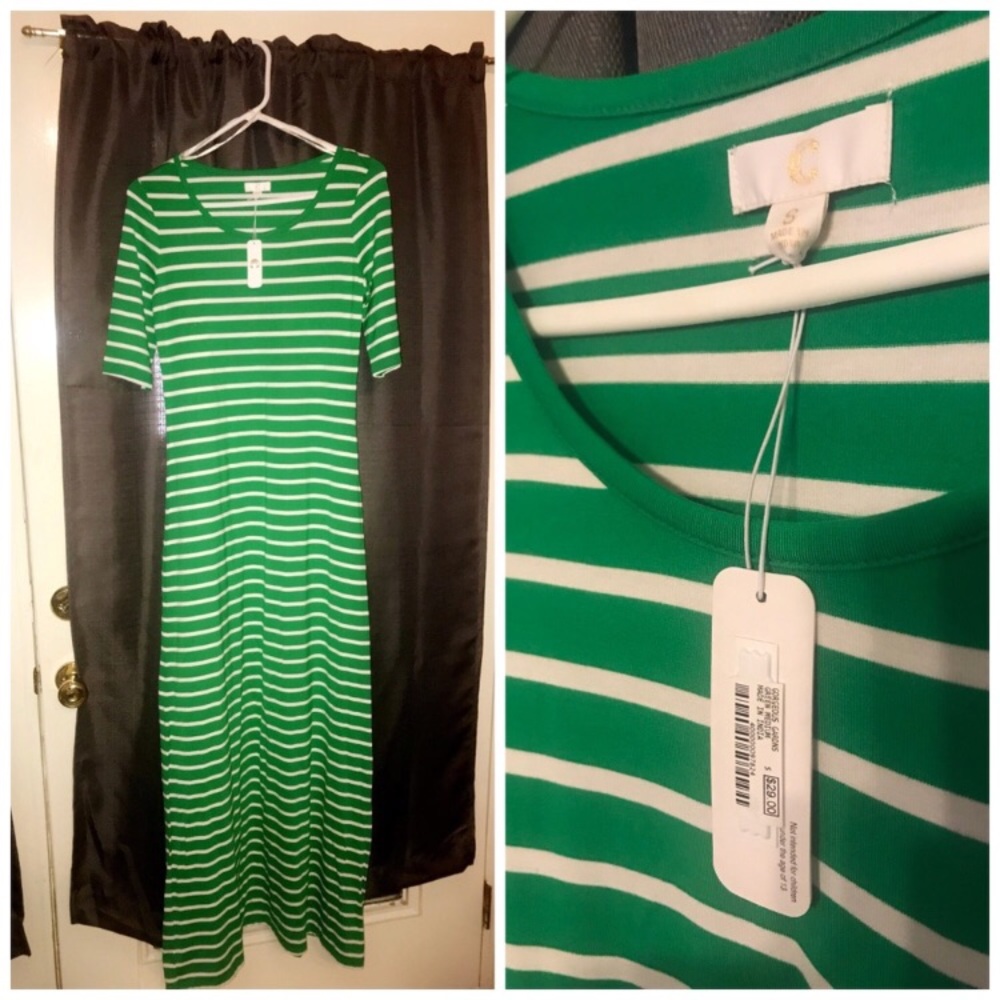 Green striped maxi dress